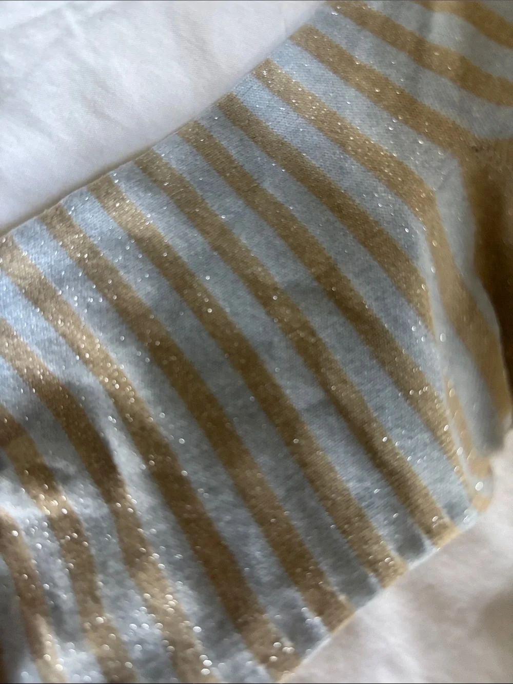 Ganni Light Blue & Gold Striped Sparkle Ankle Socks